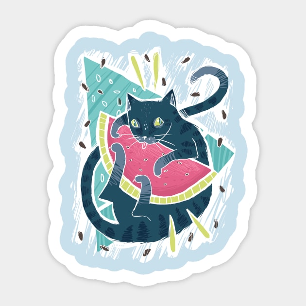 WATERMELON CAT Sticker by KelseyKingIllustration